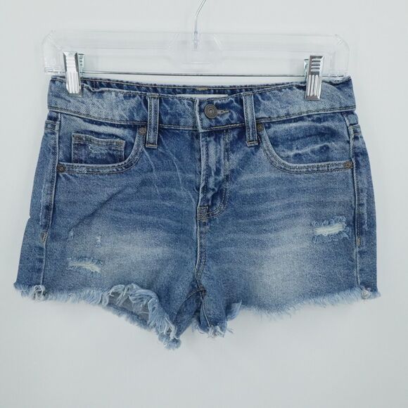 Extra Small Denim Shorts Blue Raw Hem Boho Festival Coastal Summer Distressed‎ - Picture 1 of 16